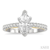 1/4 Ctw Marquise Shape Round Cut Diamond Semi-Mount Engagement Ring in 14K White and Yellow Gold